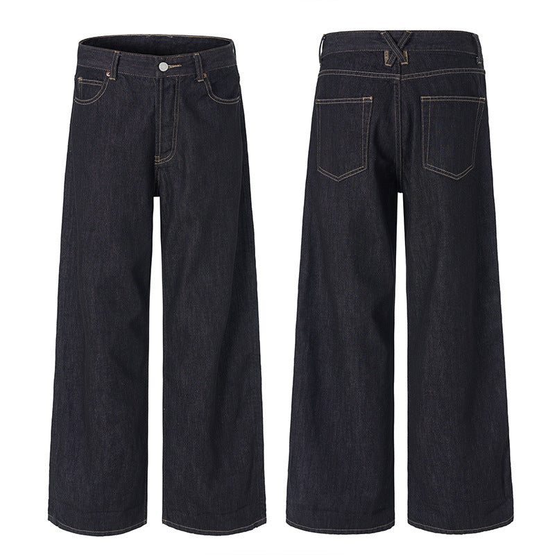 Herren Weite gerade geschnittene Selvedge-Denimhose mit Umschlag Drune