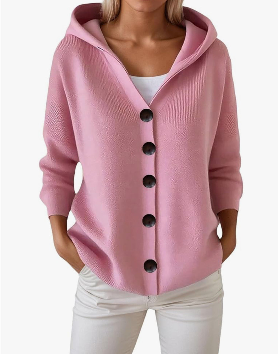 Damen Kapuzen-Strickjacke mit großen Holzknöpfen und seitlichen Eingrifftaschen Drune