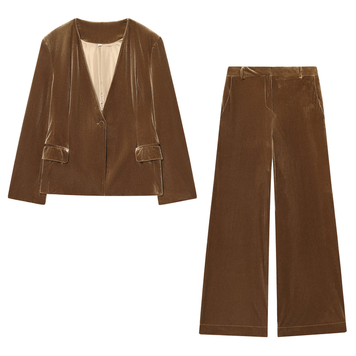 Damen nan weite Samthose mit hoher Taille, Bügelfalte und Eingrifftaschen Drune