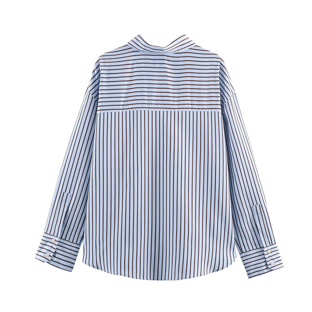 Damen Oversize Gestreifte Hemdbluse mit Kentkragen, durchgehender Knopfleiste und langen Manschetten Drune