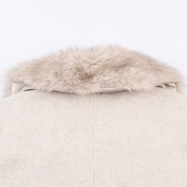 Damen Kurzer Oversize-Mantel mit üppigem Kunstfellkragen Drune