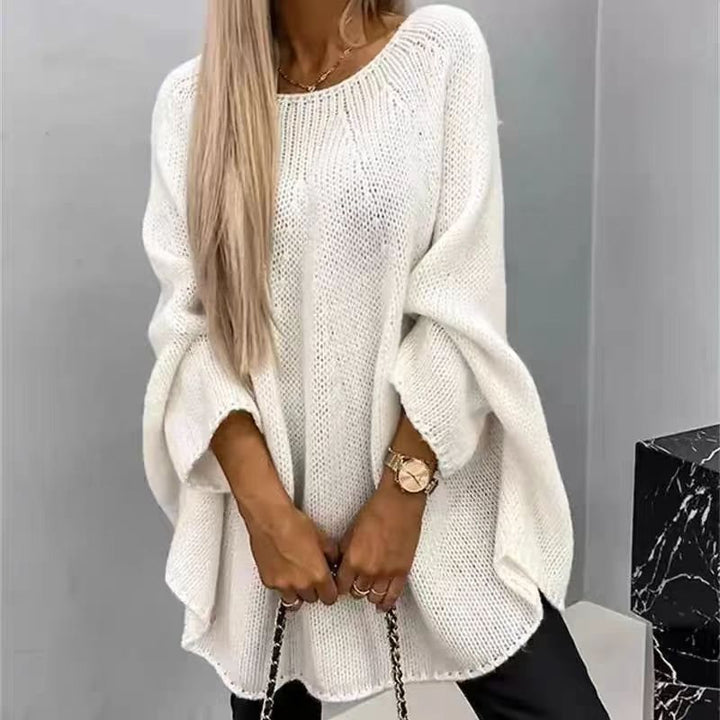Damen lässiger Strickpullover mit weitem Schnitt und überschnittenen Ärmeln Drune