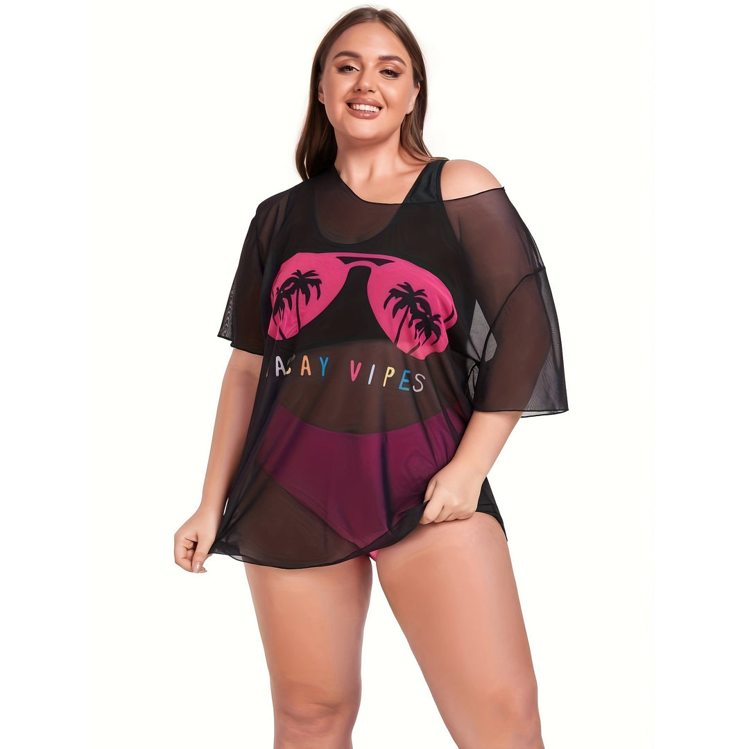 Damen Netz-Strandkleid mit lässigem Aufdruck Drune