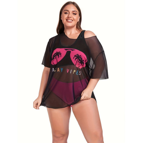 Damen Netz-Strandkleid mit lässigem Aufdruck Drune