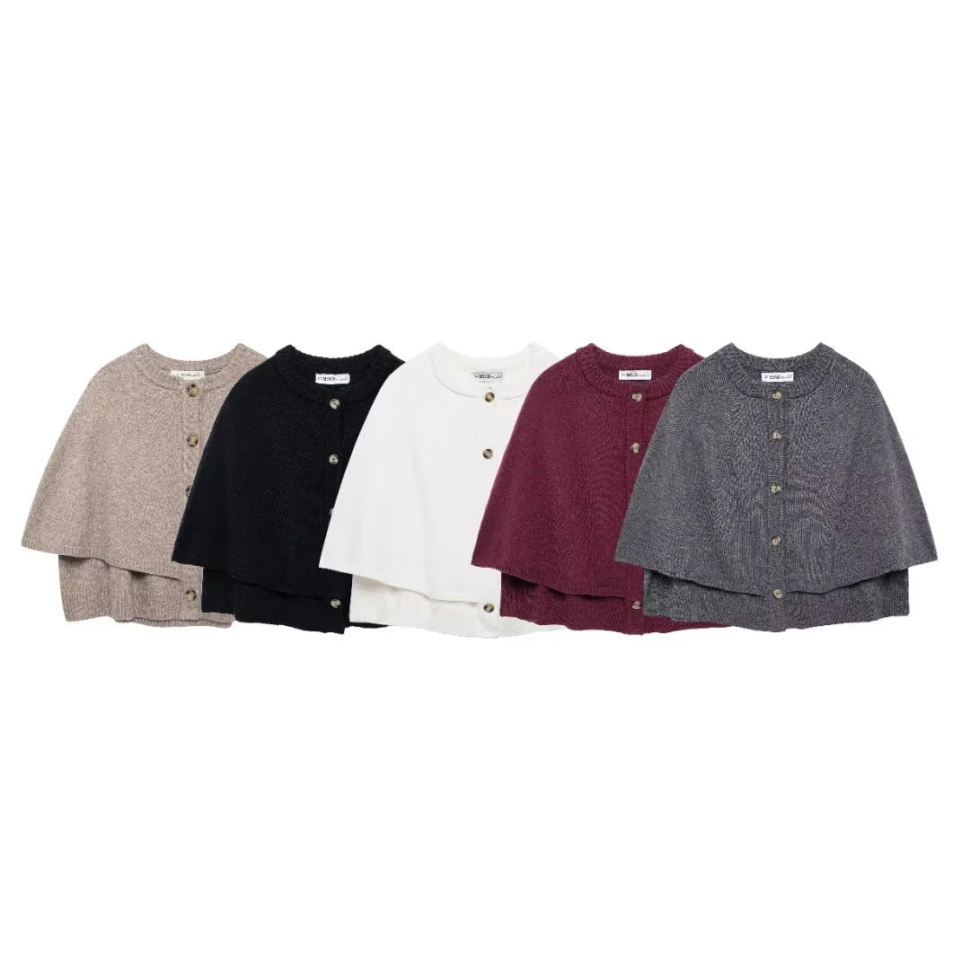 Damen weiches Strick-Cape mit Knöpfen Drune