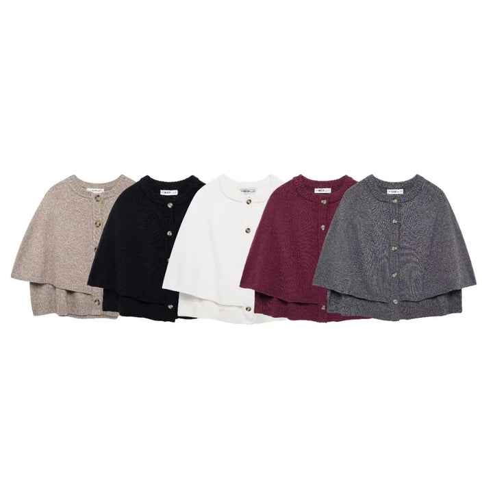 Damen weiches Strick-Cape mit Knöpfen Drune