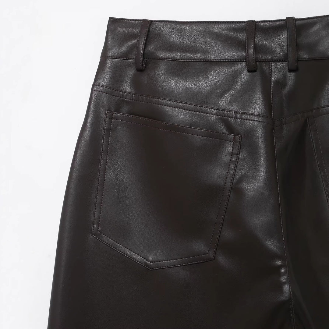 Damen Hochtaillierte Kunstlederhose mit weiter tapered Passform Drune