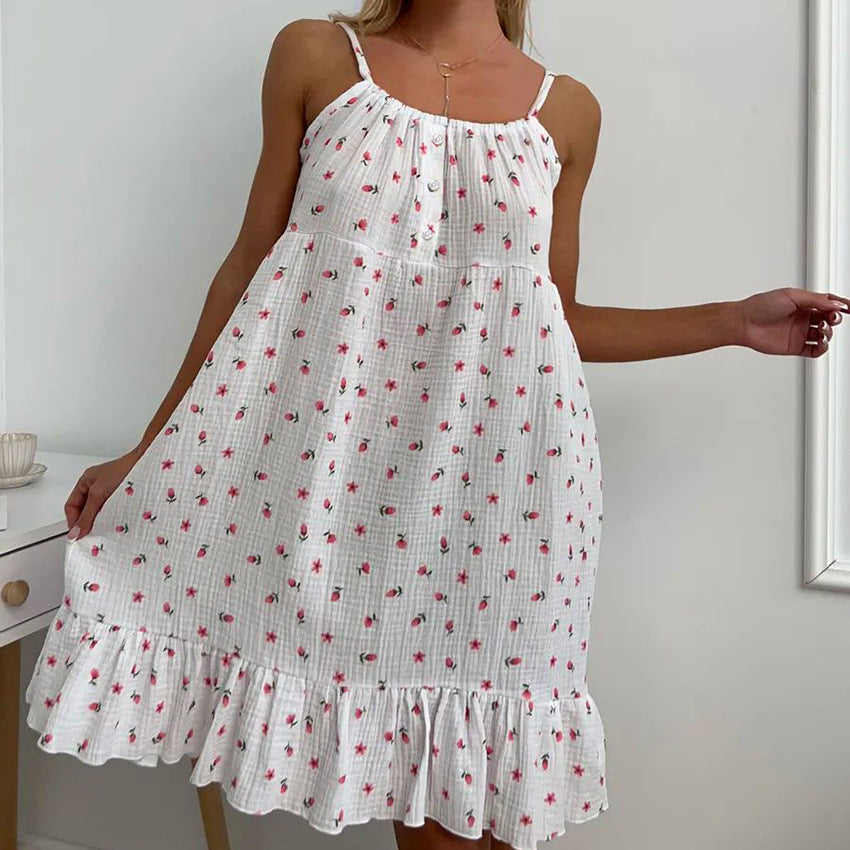 Damen Luftiges Sommerkleid mit Rüschensaum und Floralem Muster Drune
