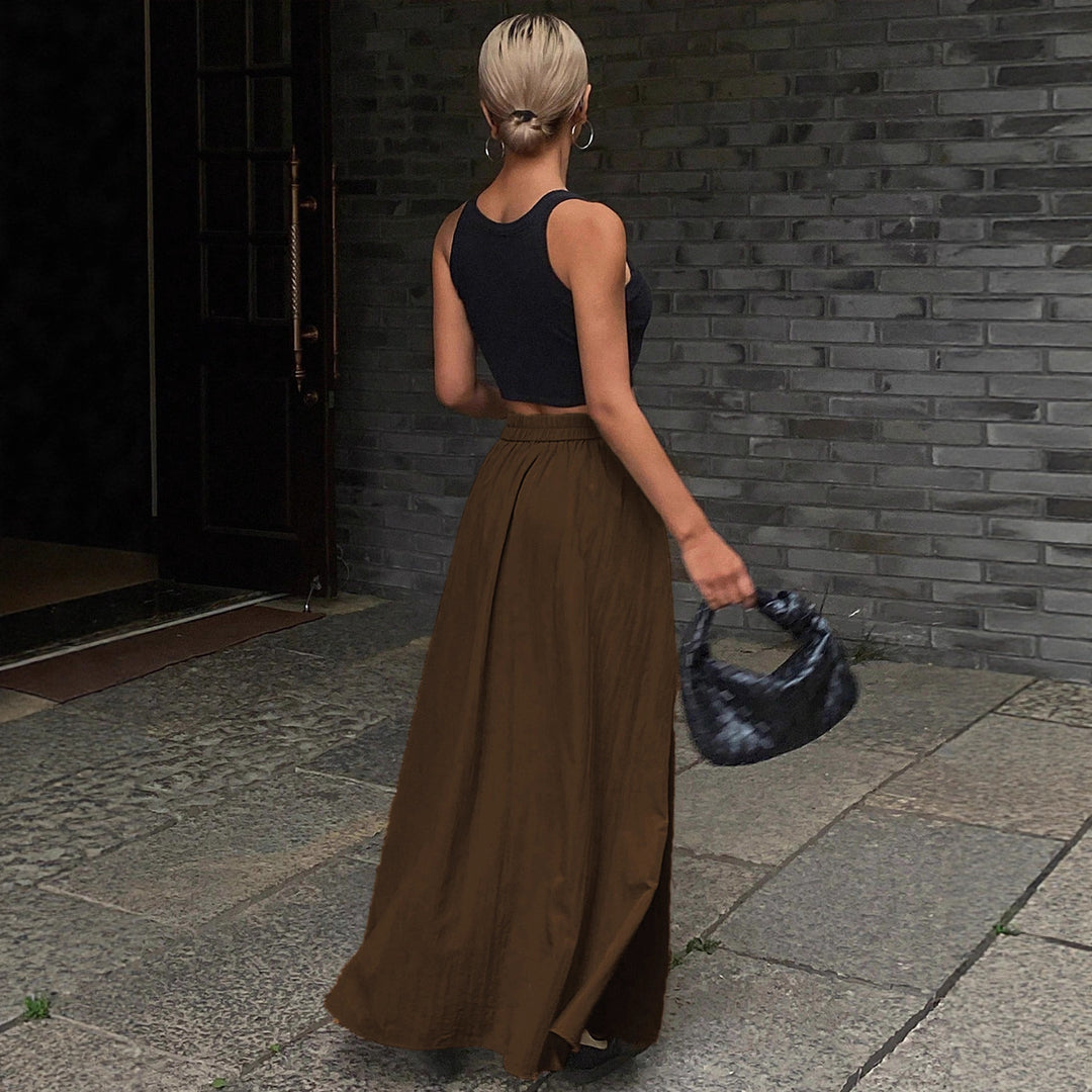 Damen Maxirock mit hoher Taille, Wickelbund und voluminösem Faltenfall Drune