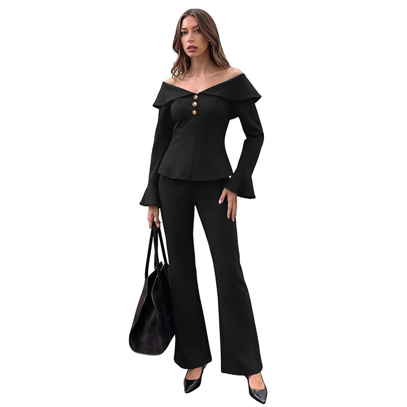 Damen Elegante Peplum-Bluse mit Rüschendetails und Knopfleiste Drune
