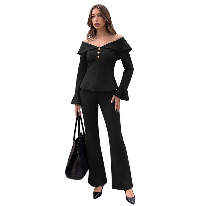 Damen Elegante Peplum-Bluse mit Rüschendetails und Knopfleiste Drune