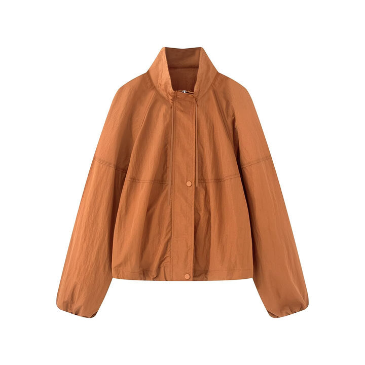 Damen Leichte Oversize-Blousonjacke aus Nylon mit Stehkragen, Kordelzug und Druckknopfverschluss Drune