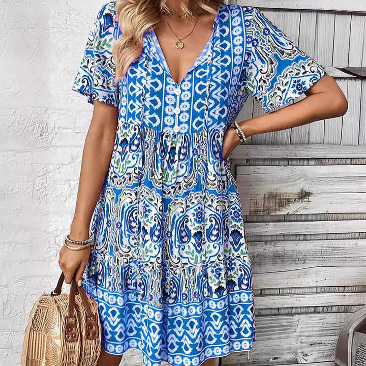 Damen Freizeitkleid mit verspieltem Blumendesign und leichter A-Linie Drune