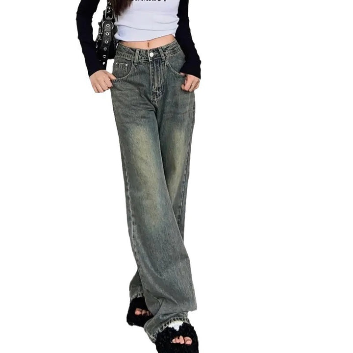 Damen Weit geschnittene High-Waist Denim-Jeans Drune