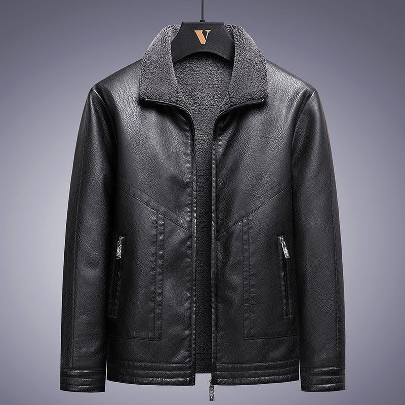 Herren Elegante Kunstlederjacke mit hohem Kragen Drune