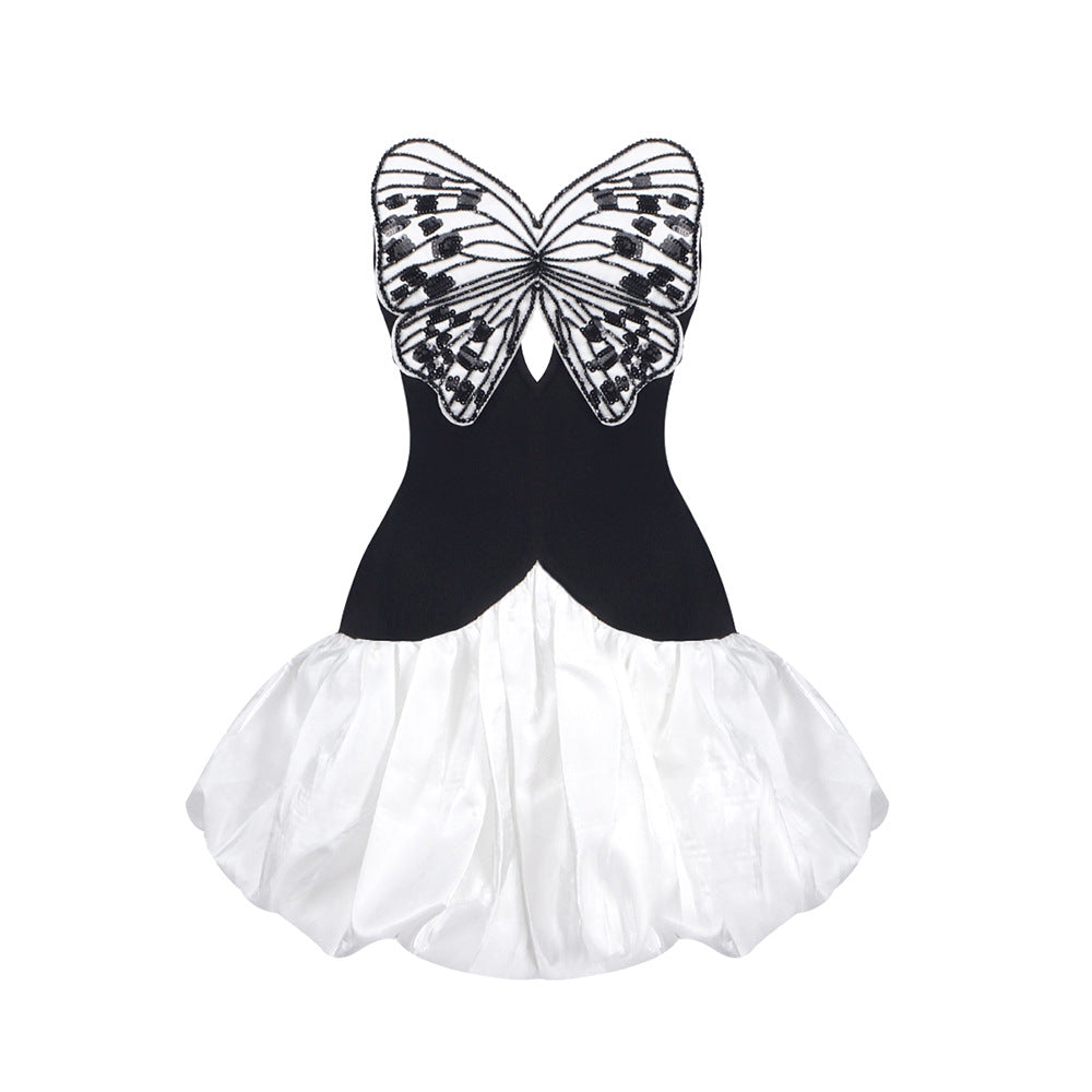 Damen Elegantes Cocktailkleid mit einzigartigem Schmetterlingsdesign und voluminösem Rock Drune
