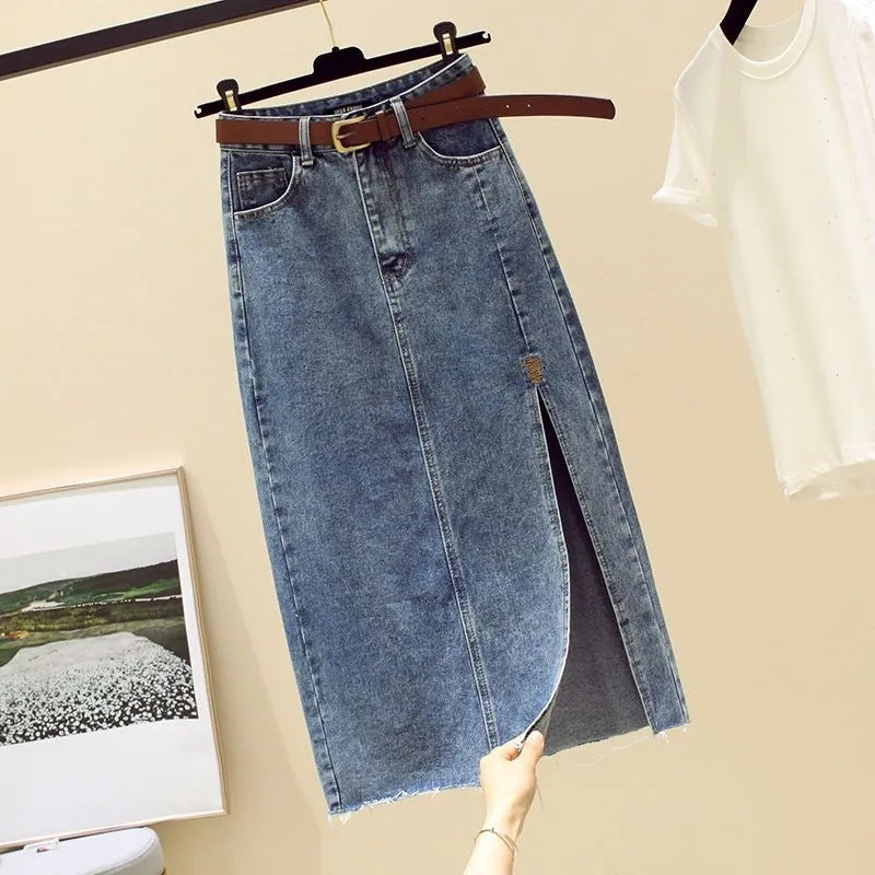 Damen Denim-Maxi-Rock mit seitlichem Schlitz Drune