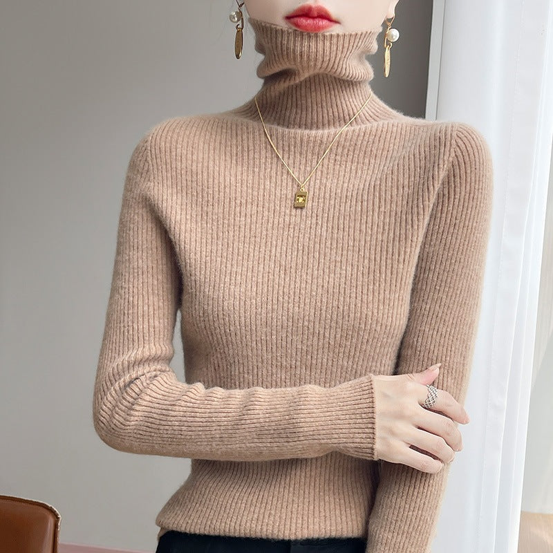 Damen Schlanker Rippenstrick-Rollkragenpullover mit gerafftem Hals und kaschmirähnlicher Haptik Drune