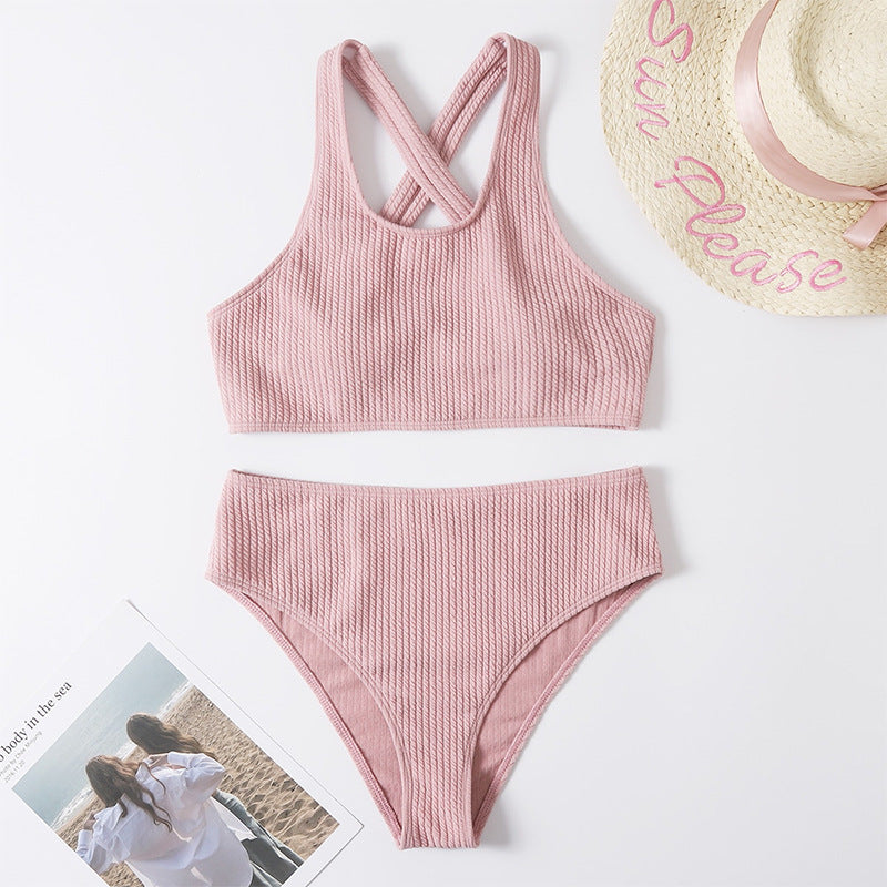 Damen Sportliches Bikini-Set mit hoch geschnittenem Slip und modischem Rückenträger Drune