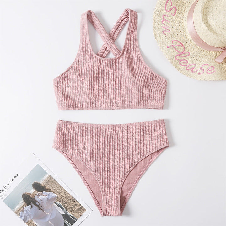 Damen Sportliches Bikini-Set mit hoch geschnittenem Slip und modischem Rückenträger Drune