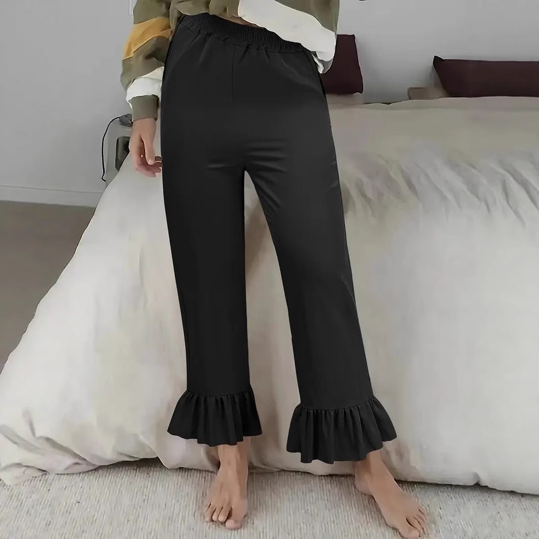 Damen Locker geschnittene Lounge‑Hose aus Jersey mit elastischem Bund und Volant‑Saum Drune