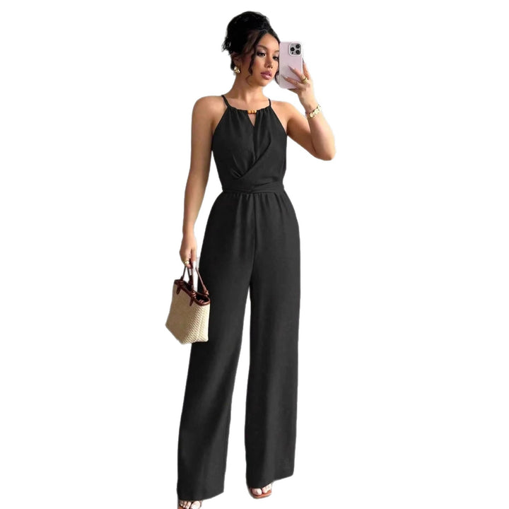 Damen Ärmelloser Neckholder-Jumpsuit mit Wickeloberteil und weitem Bein Drune