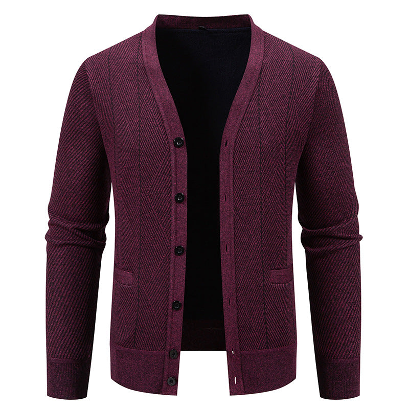 Herren Strukturierter Feinstrick-Cardigan mit Chevron‑Muster, V‑Ausschnitt und Eingrifftaschen Drune