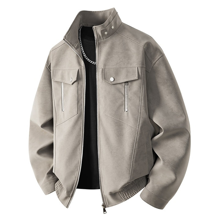 Herren Velours-Imitat Übergangsjacke im Bomberstil mit Stehkragen, Druckknopfleiste & elastischen Bündchen Drune