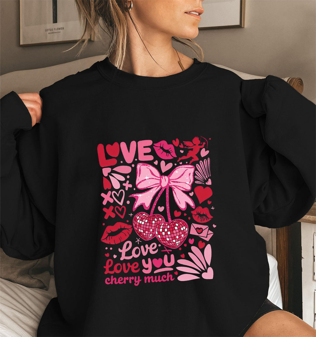 Damen Sweatshirt mit voluminösen Ärmeln und verspieltem Kirschmotiv Drune