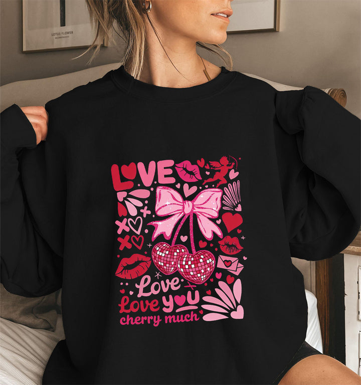 Damen Sweatshirt mit voluminösen Ärmeln und verspieltem Kirschmotiv Drune