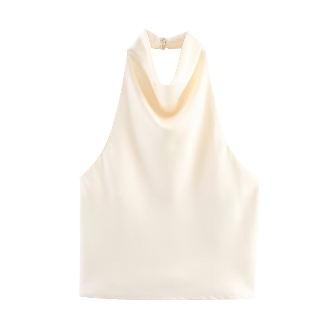 Damen elegantes Haltertop mit fließendem Schnitt und dekorativen Details Drune