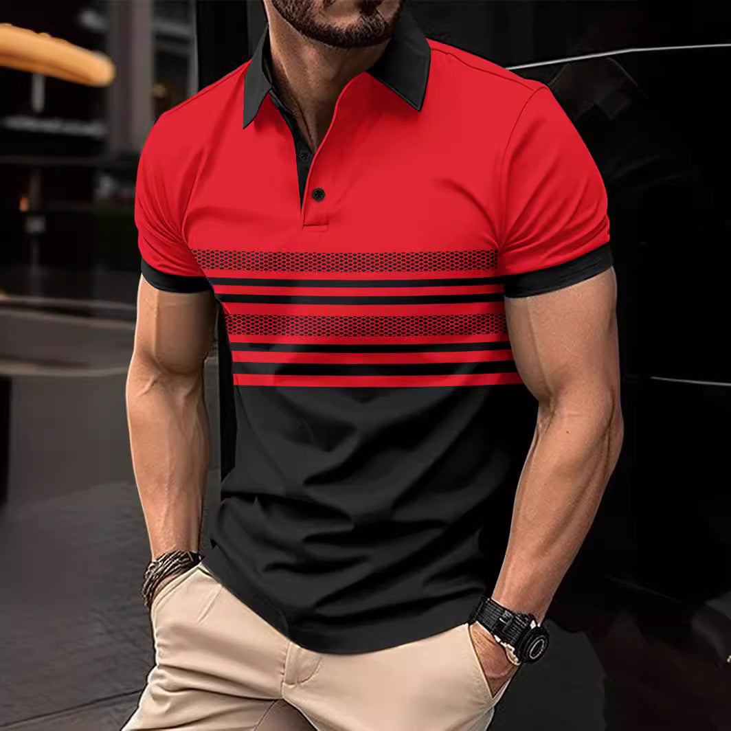 Herren Kurzarm Poloshirt mit hochwertigem Streifen-Design und atmungsaktiven Eigenschaften Drune