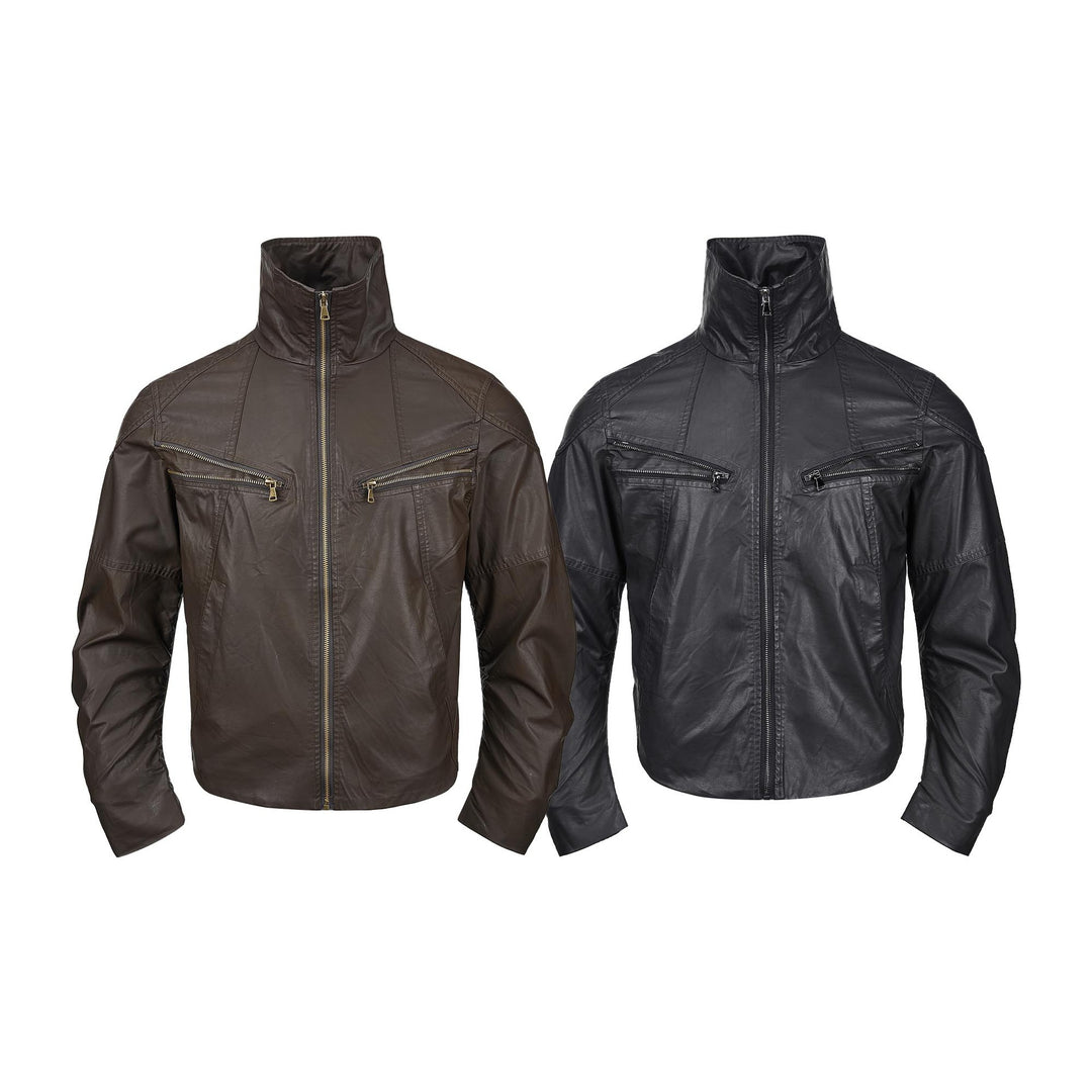 Herren Lederoptik‑Blouson mit hohem Stehkragen und Reißverschluss‑Brusttaschen Drune