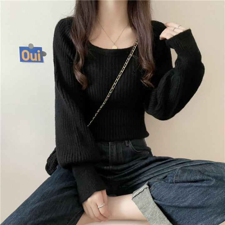 Damen legerer Rippstrickpullover mit weiten Ärmeln Drune