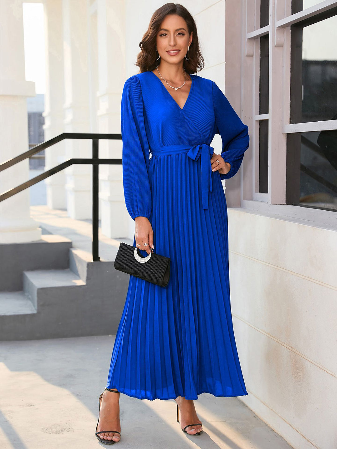 Damen Maxikleid mit elegantem Wickeldesign und plissierten Details Drune