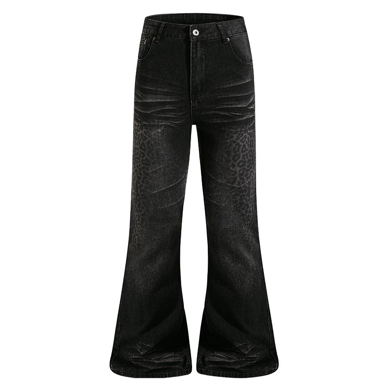 Damen Hochgeschnittene Flared-Jeans mit dezenter Leo-Prägung und Used-Waschung Drune