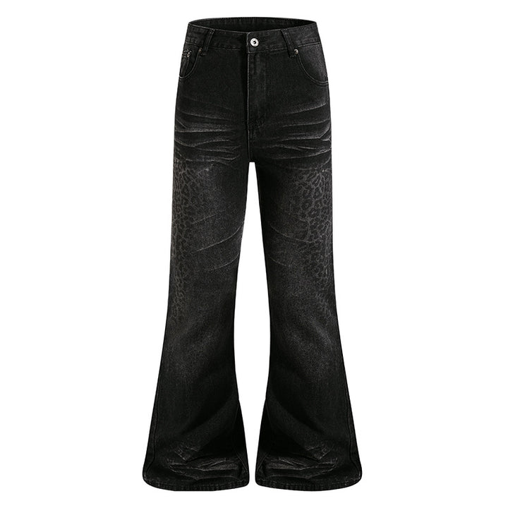 Damen Hochgeschnittene Flared-Jeans mit dezenter Leo-Prägung und Used-Waschung Drune