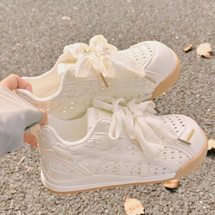 Damen Sportliche Plateau‑Sneaker mit perforiertem Obermaterial und dekorativen Schleifen Drune