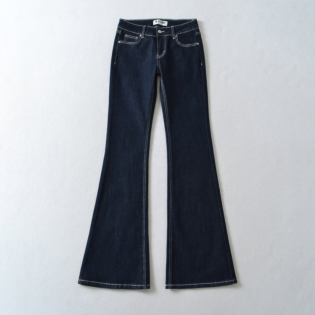 Damen Flared-Jeans mit dekorativer Mittelnaht und Kontrastnähten Drune