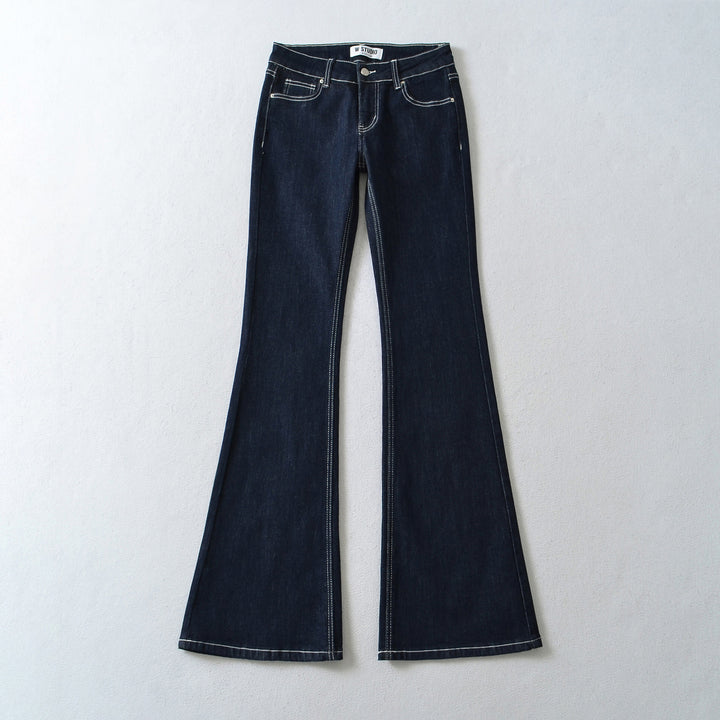 Damen Flared-Jeans mit dekorativer Mittelnaht und Kontrastnähten Drune