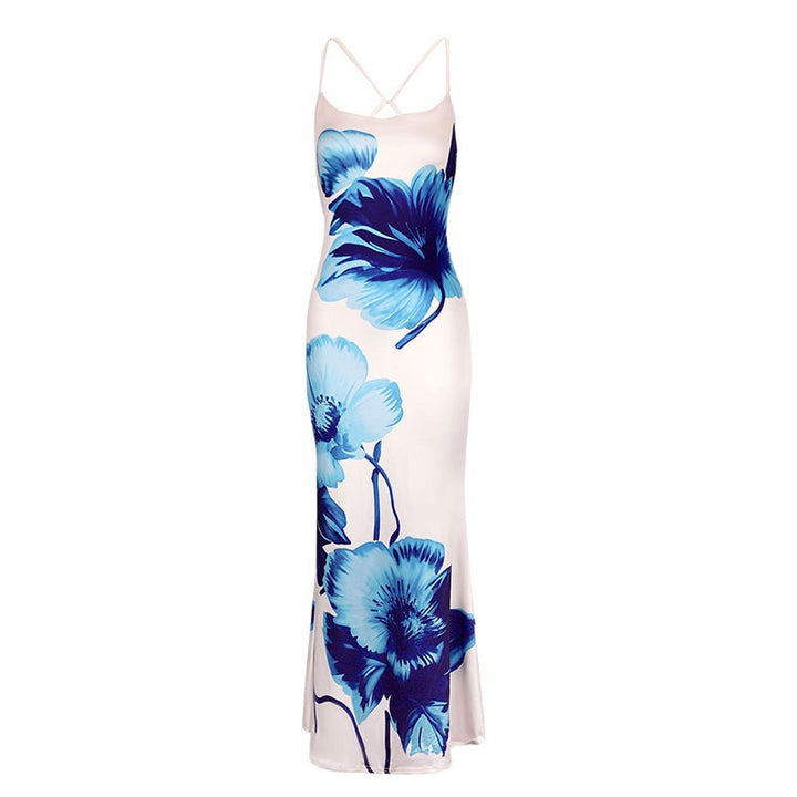 Damen Floral Maxikleid mit zarten Spaghetti-Trägern und figurbetontem Schnitt Drune