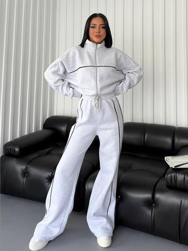 Damen Sportliches Zweiteiler-Set mit hochgeschlossenem Sweatshirt und weiten Hosen Drune