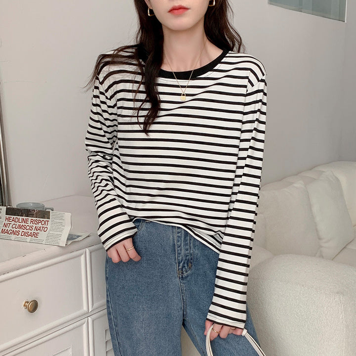 Damen langärmliges gestreiftes T-Shirt Drune