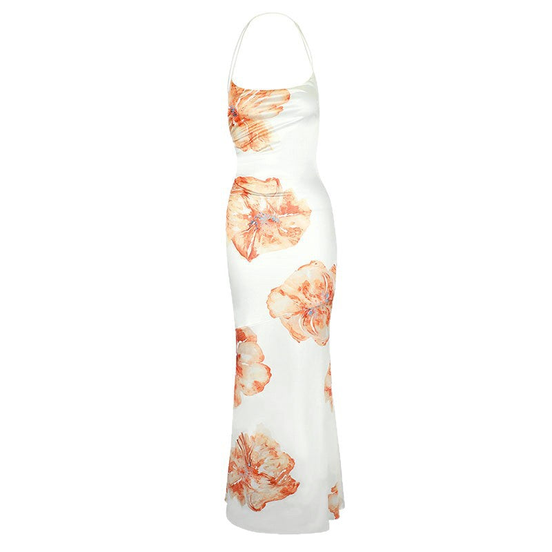 Damen Maxikleid mit zarten floralen Akzenten und schimmerndem Stoff Drune