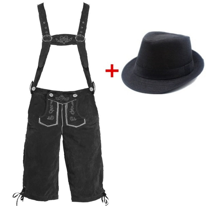 Herren nan traditionelle Trachtenlederhose mit verstellbaren Trägern und Trachtenhut Drune