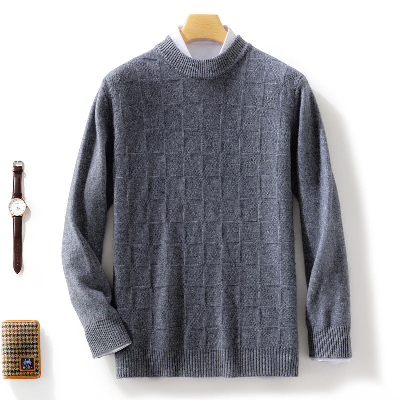 Herren Feiner Rollkragenpullover mit dezenter Quadratstruktur aus Kaschmir‑Mix Drune