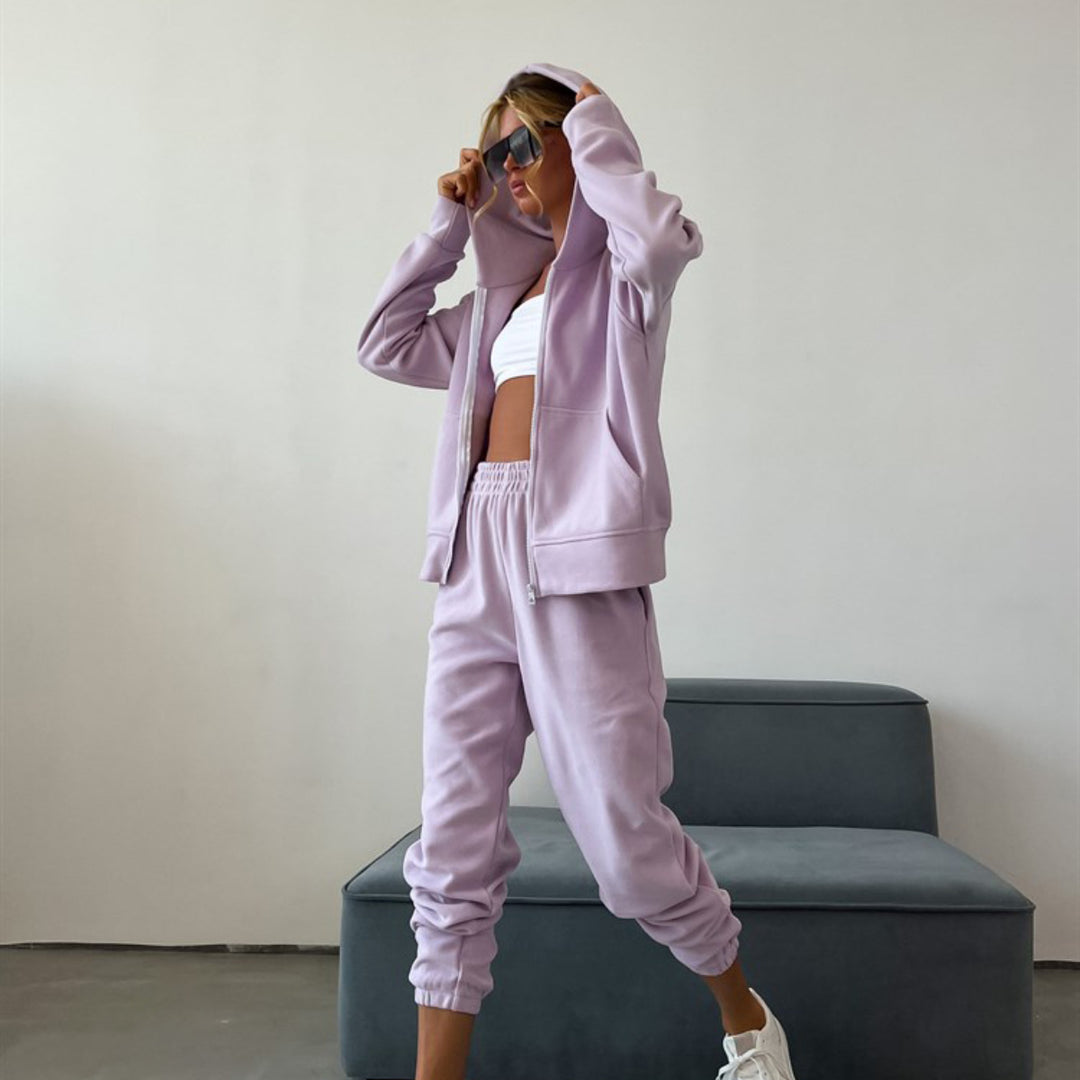 Damen lässige Kapuzenjacke mit Reißverschluss und seitlichen Taschen Drune