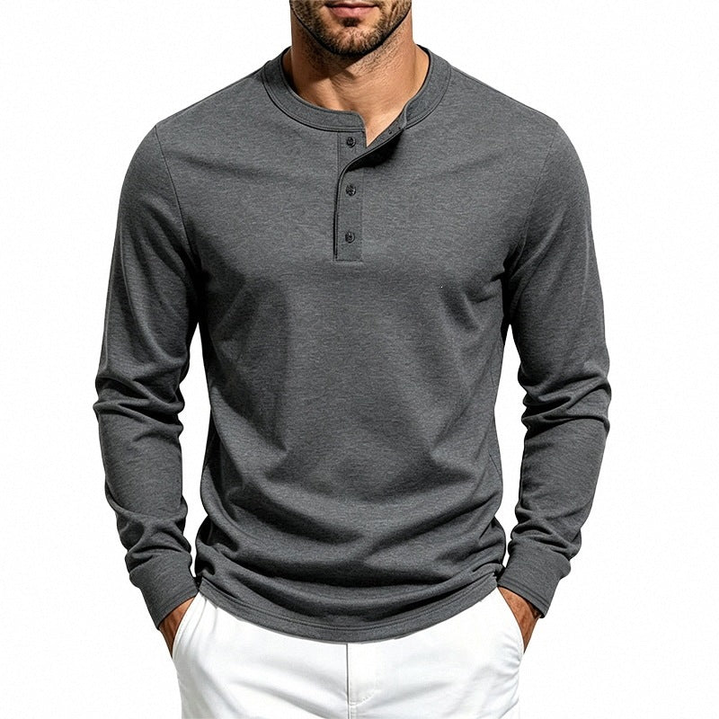 Herren Slim-Fit Thermo-Longsleeve mit 3-Knopf-Henley-Ausschnitt Drune