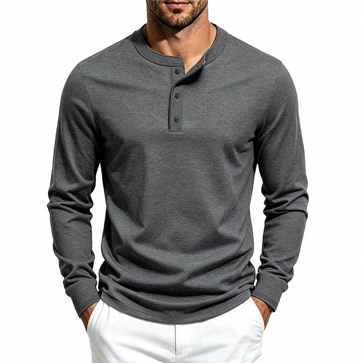Herren Slim-Fit Thermo-Longsleeve mit 3-Knopf-Henley-Ausschnitt Drune