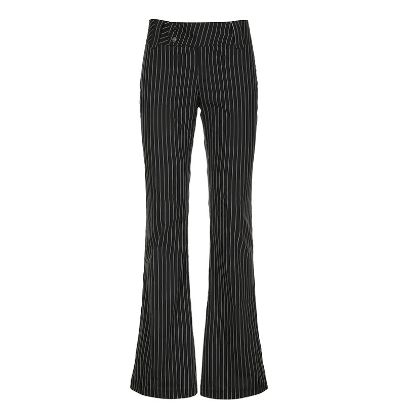 Damen nan Loungehose mit hohem Umschlagbund weitem Bein und feinem Streifenmuster Drune